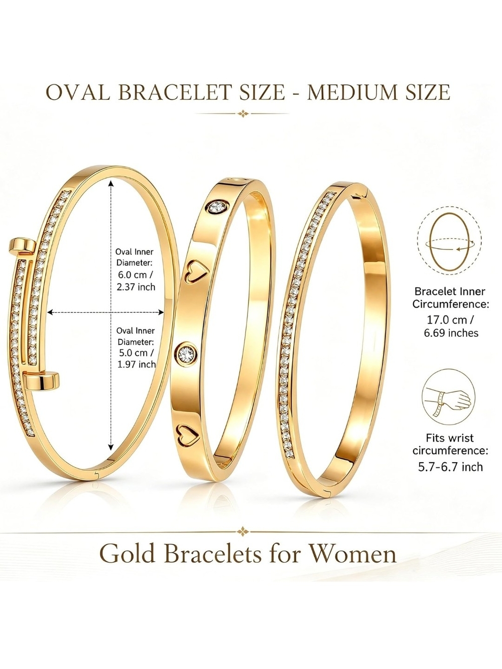 Gold Crystal Bangle Bracelet Set - Women Jewelry - Picture 3 of 4